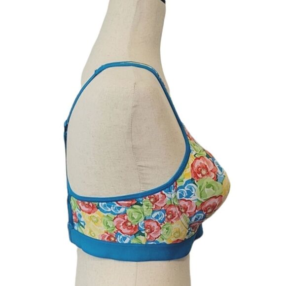 Youmita Sport Turquoise Floral Padded Active Tech Bra Size 38 D - Picture 3 of 8